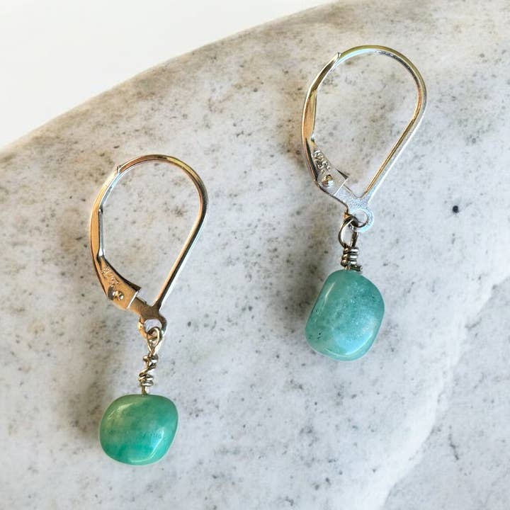 Amazonite Stone Earrings – Sterling Silver Lever Back for wholesale by Pebble + Fern LLC