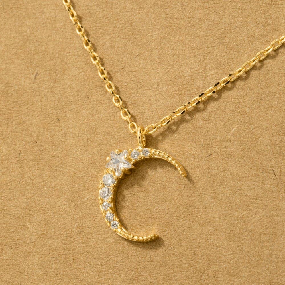 Fame Accessories - Wholesale Pendant/Charm Necklace - Pave Crescent Moon Pendant Necklace3