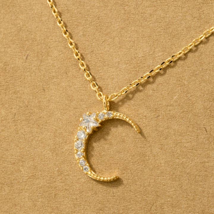 Fame Accessories - Wholesale Pendant/Charm Necklace - Pave Crescent Moon Pendant Necklace3