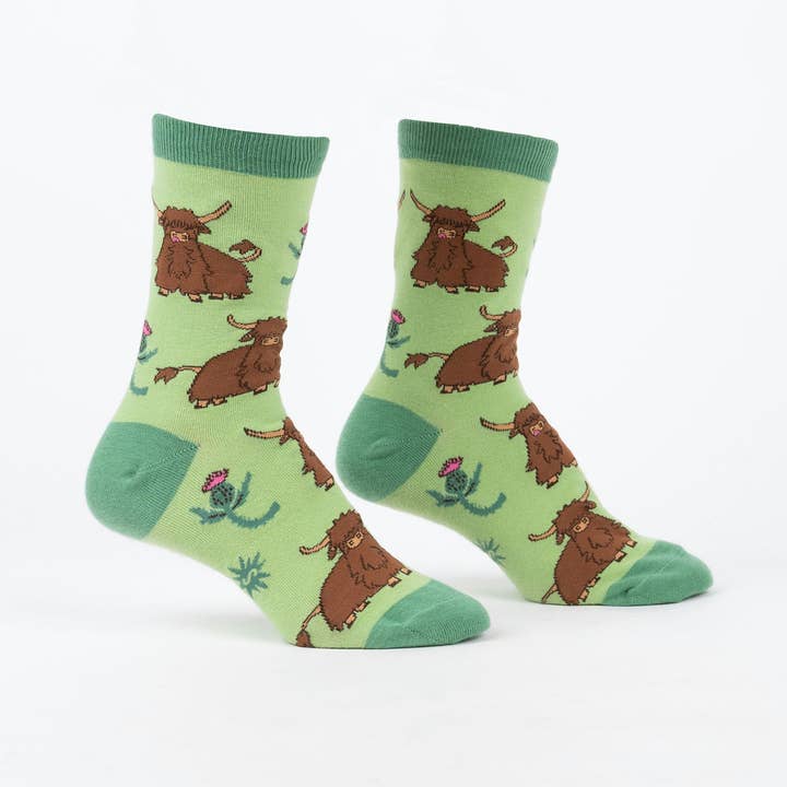 Hardy Highland Cows Crew Socks for wholesale by Sock it To Me