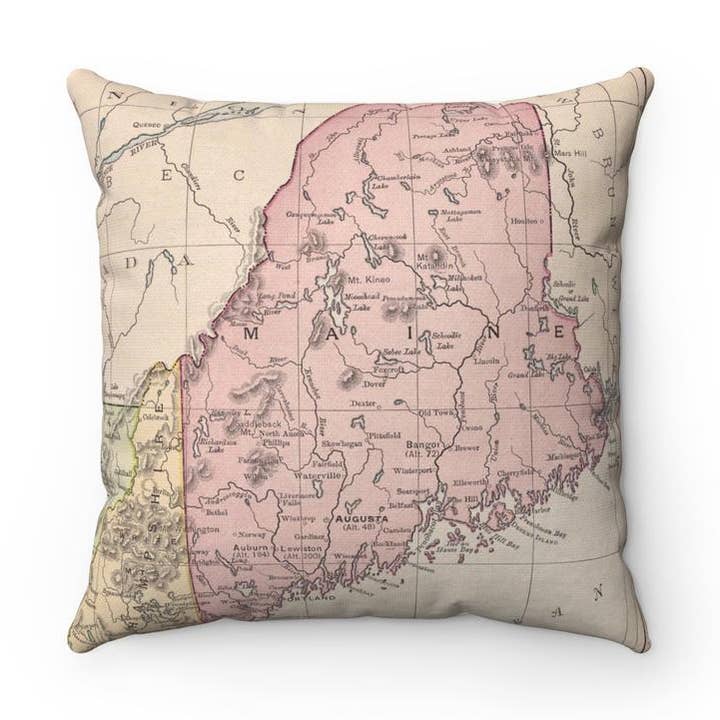 Maine Map Pillow – 18" Square Throw Pillow for wholesale by Daisy Mae Designs