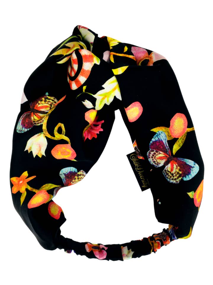 Silk turban Headband Butterfly Noir - Limited Edit for wholesale by Silk Diversity