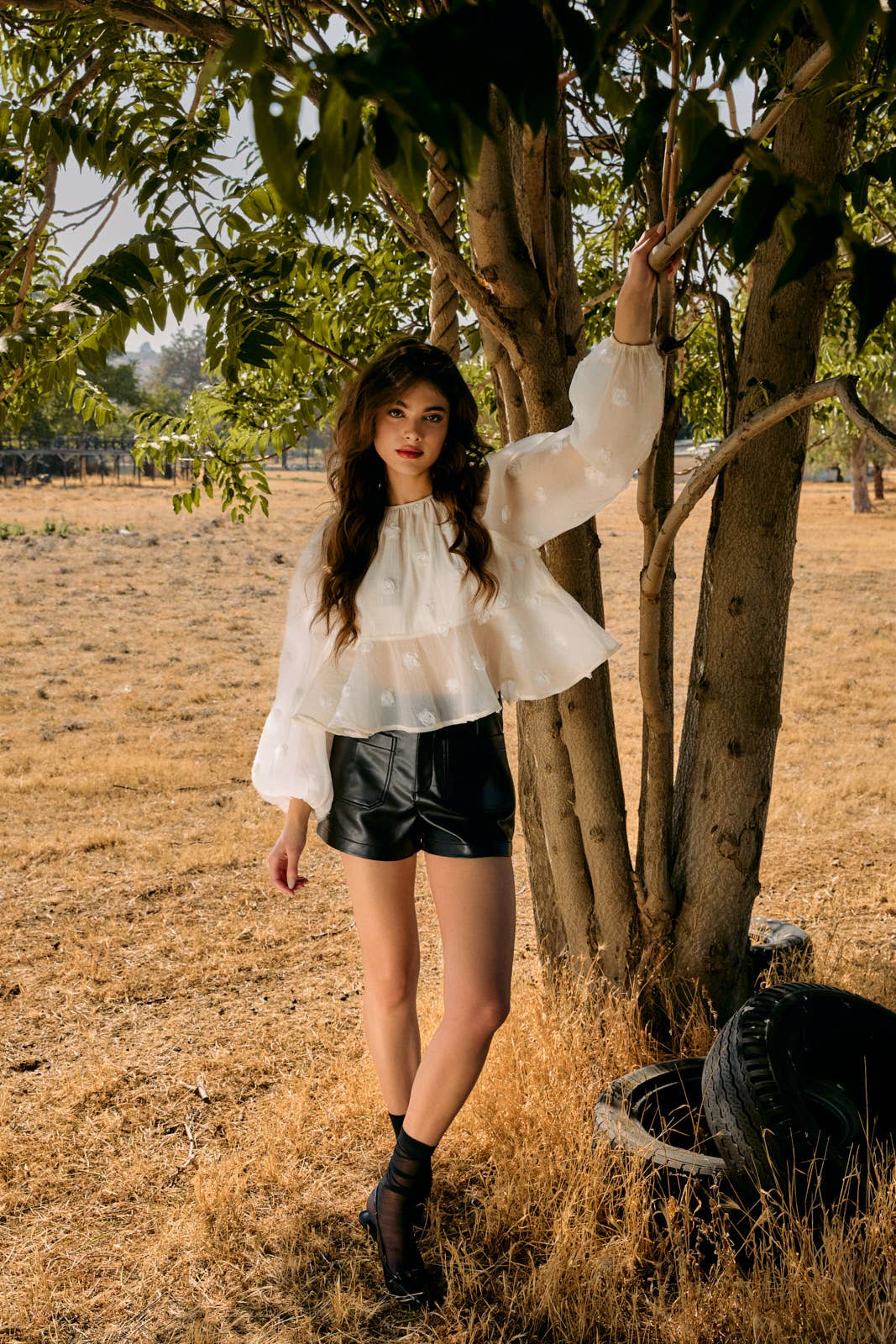 Sunday Edition - Wholesale Blouse - Women's - ROUND NECK LONG SLEEVE TIERED MESH BLOUSE8