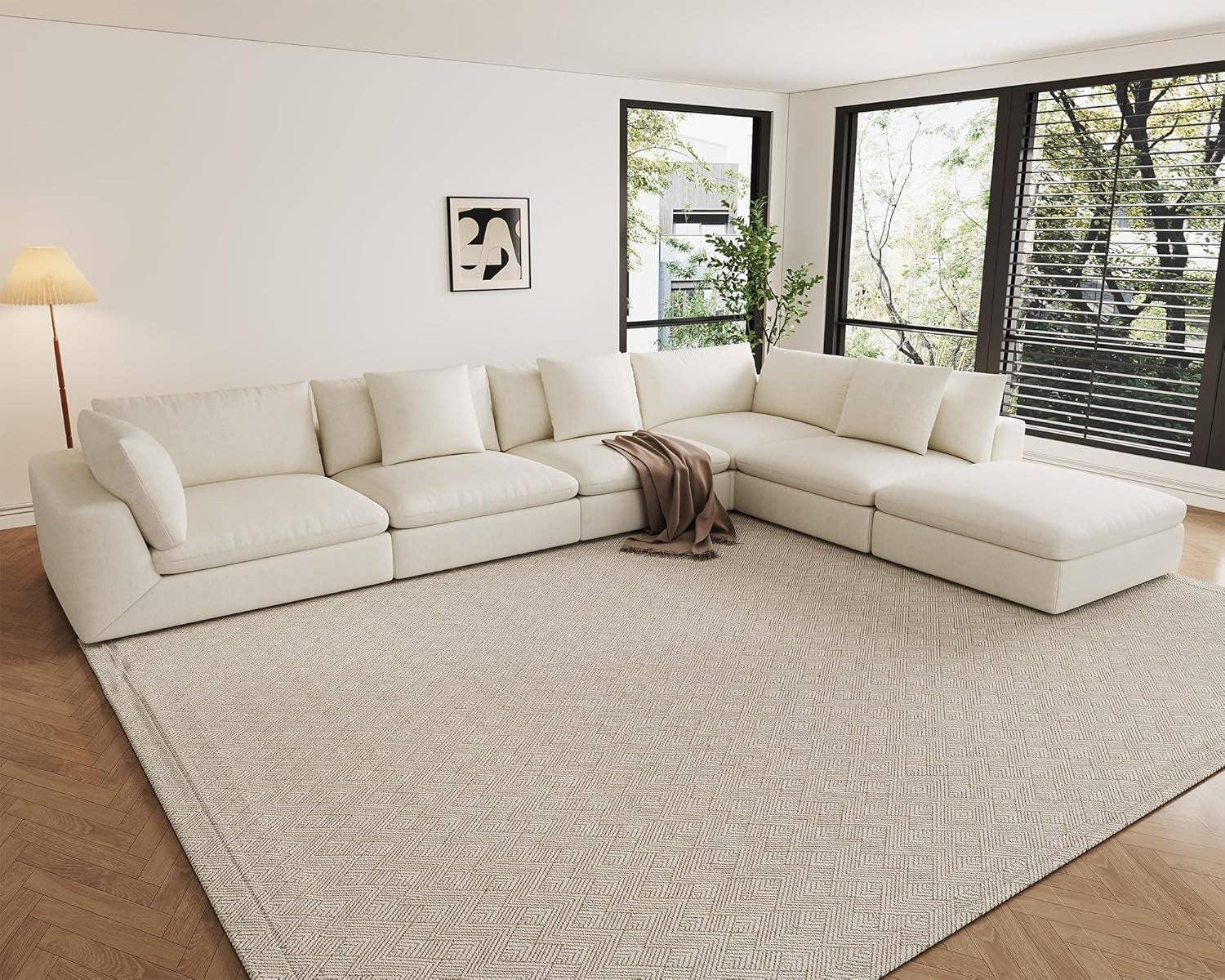 Cream White Linen Oversized Modular Sectional Sofa With Removable Cushion Covers for wholesale on Faire9