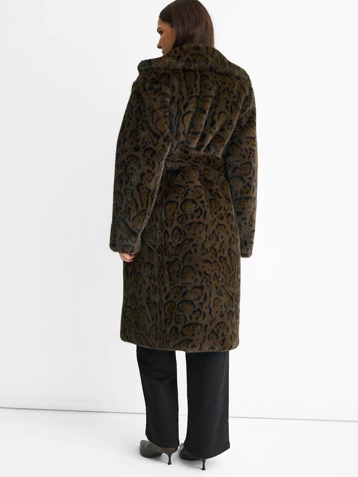 GINI LONDON – wholesale Fur/faux fur coat – Women's – Chocolate Leopard Print Premium Faux Fur Belted Coat3