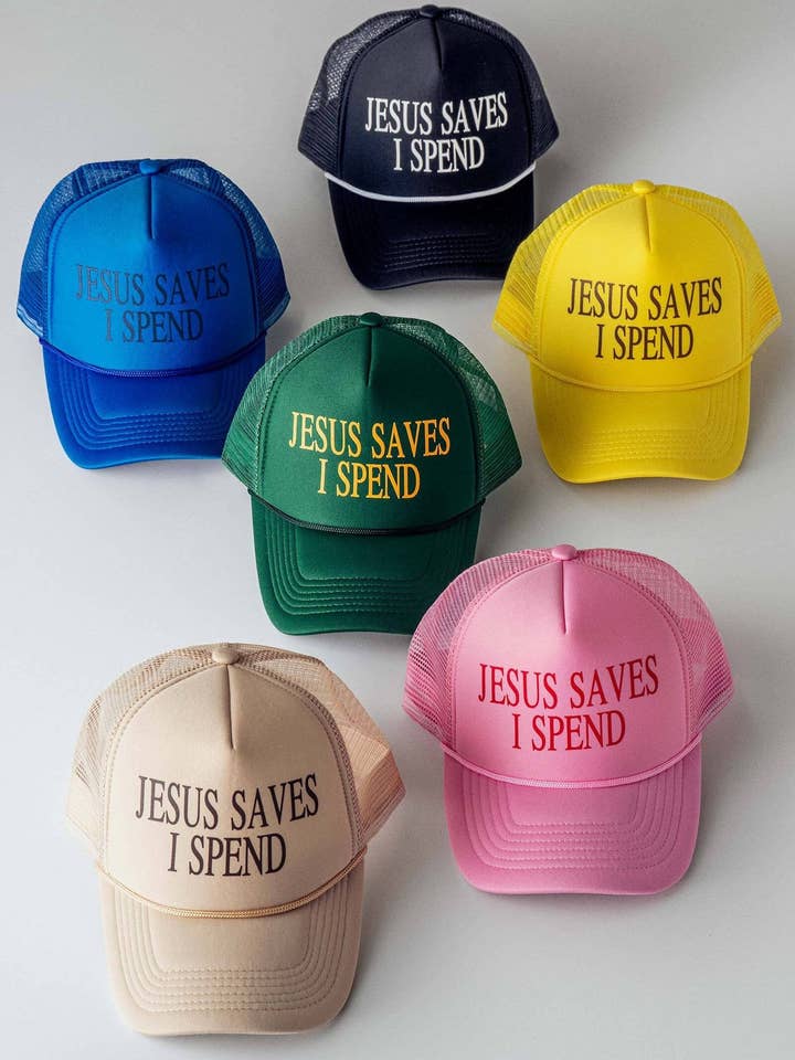 Casquette Trucker en Maille "Jésus Sauve, Je Dépense" pour la vente par Fashion Week