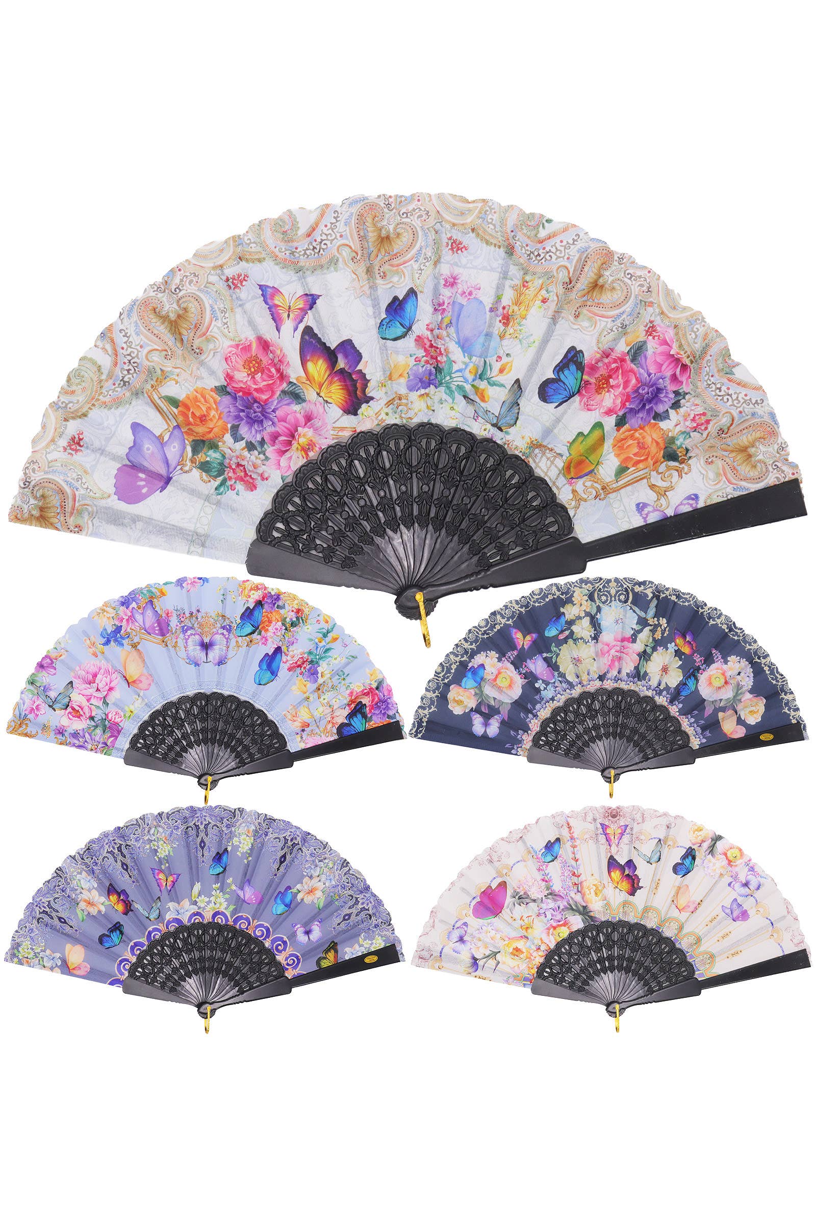ASSORTED Butterfly Floral Paisley Filigree Handheld Folding Fan for wholesale on Faire