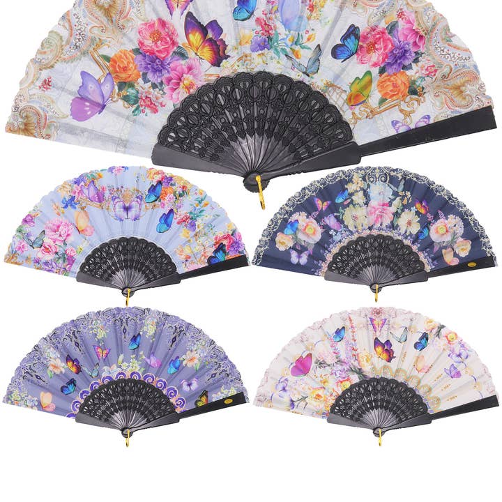 ASSORTED Butterfly Floral Paisley Filigree Handheld Folding Fan for wholesale on Faire0