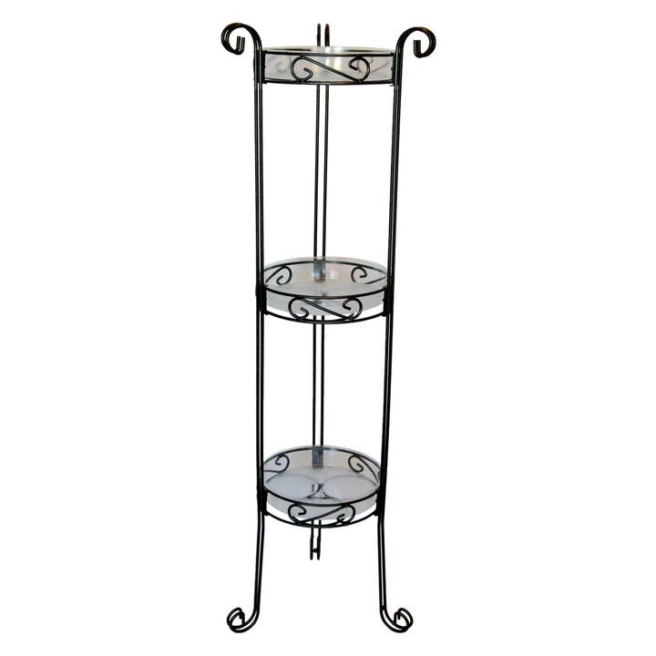 3 Tier Plant Stand w/Trays (Black) for wholesale by Deer Park Ironworks