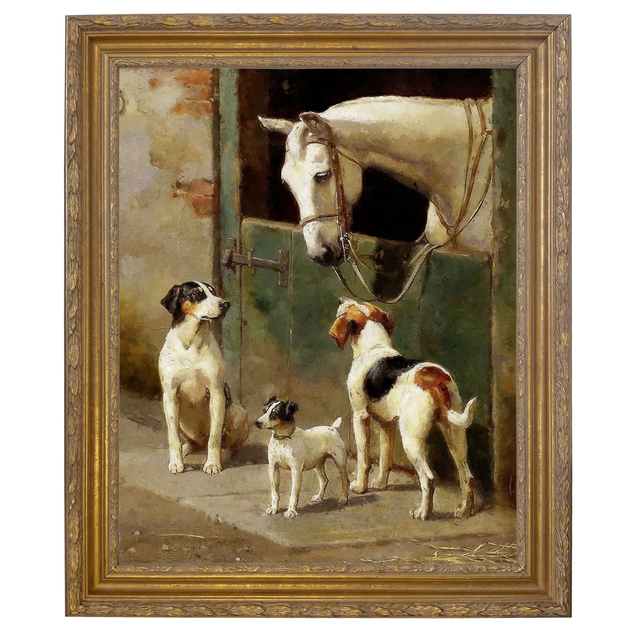 Madison Bay Co. - Historical Home Decor Reproductions - Wholesale Art Print - Dog and Horse at Stable Vintage Painting Print on Canvas95