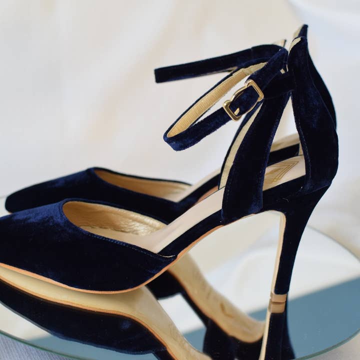 Navy Blue Velvet MARIELA SALAMANCA luxury hiking shoes for women for wholesale on Faire2