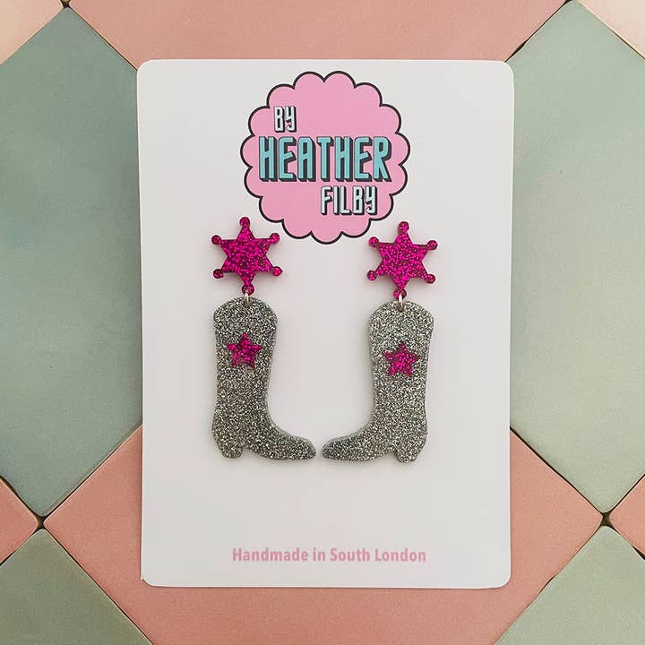 By Heather Filby - Wholesale Dangle Earrings - Cowboy Boot Glitter Earrings (MORE COLOURS) - Best Seller0