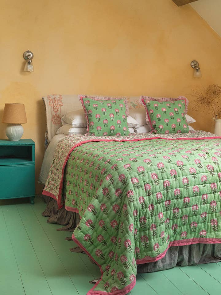 Laurel & Taffy Block Print Cotton Quilt for wholesale by Ian Snow Ltd