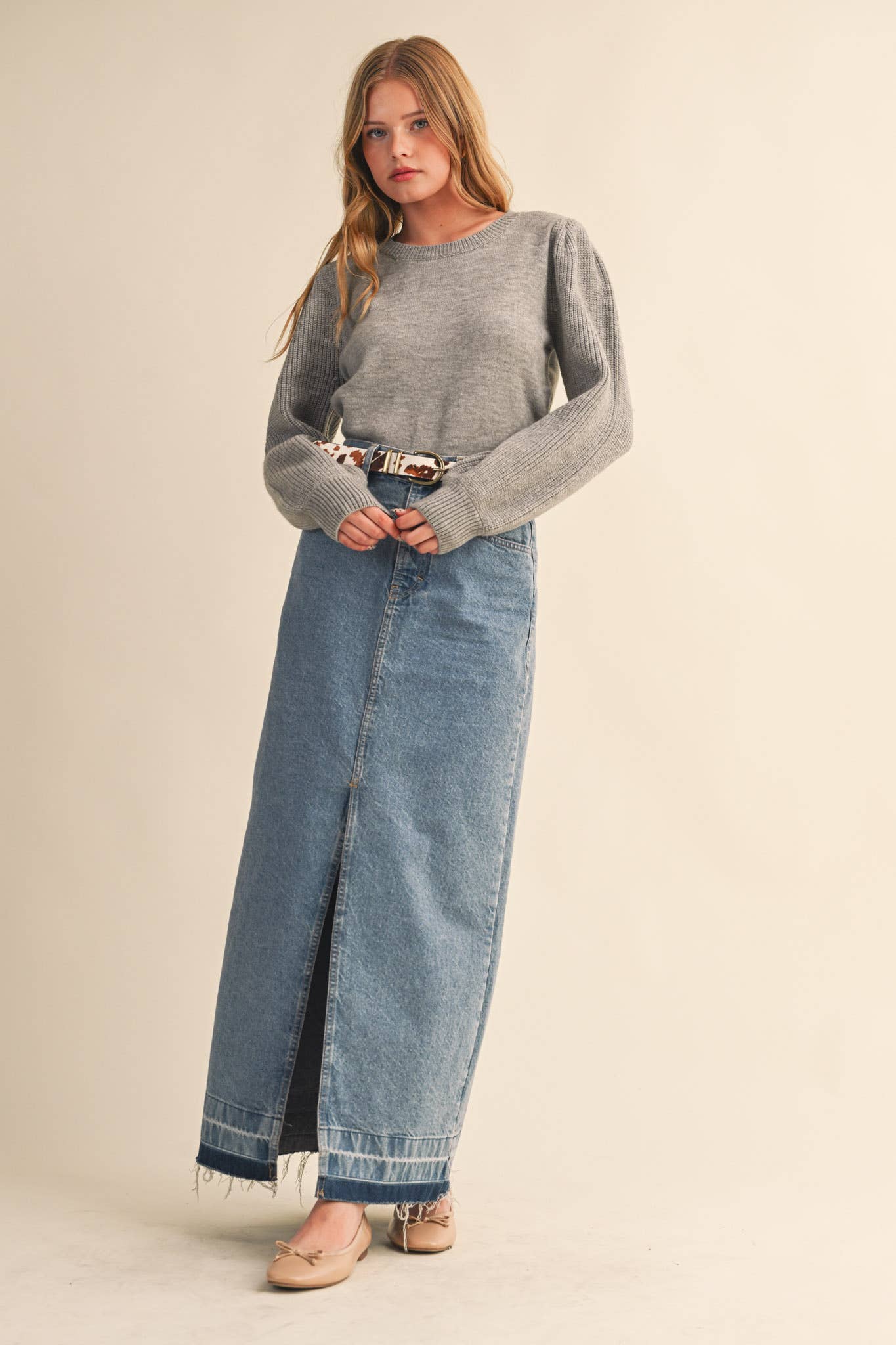 &MERCI - Wholesale Knit Sweater - Women's - RIBBED PUFF SLEEVE SWEATER MSW1095131