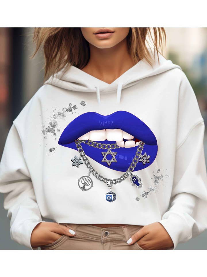 By Jodi LLC - Wholesale Screen Printed T-Shirt - Women's - Hanukkah Smooch Tee Sweatshirt Long Sleeve Crop2