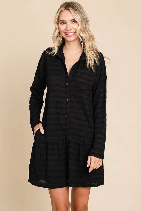 Culture Code - Wholesale Dress - Women's - CJD1880L - LSLV BUTTON DOWN TIERED TUNIC SHIRT0