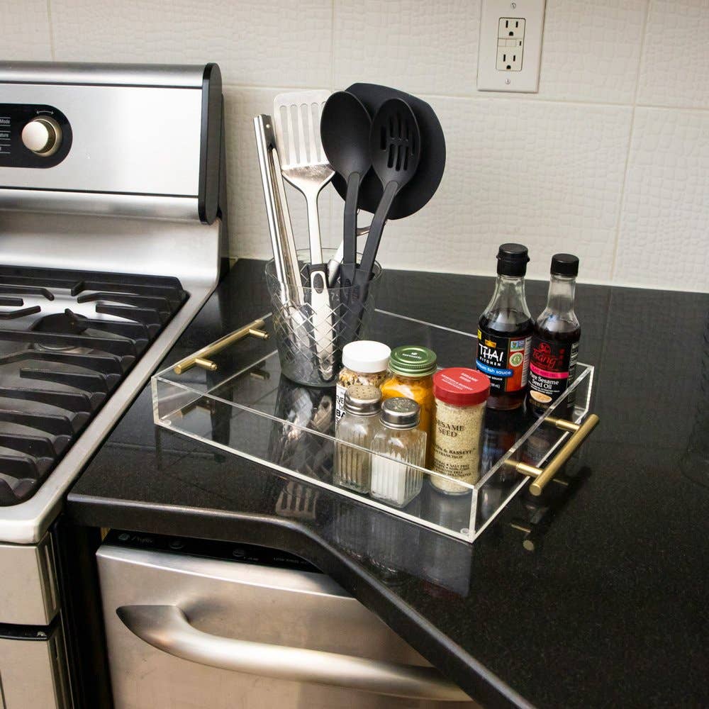 Isaac Jacobs International - Wholesale Serving Tray - Isaac Jacobs Clear Acrylic Serving Tray with Metal Handles3