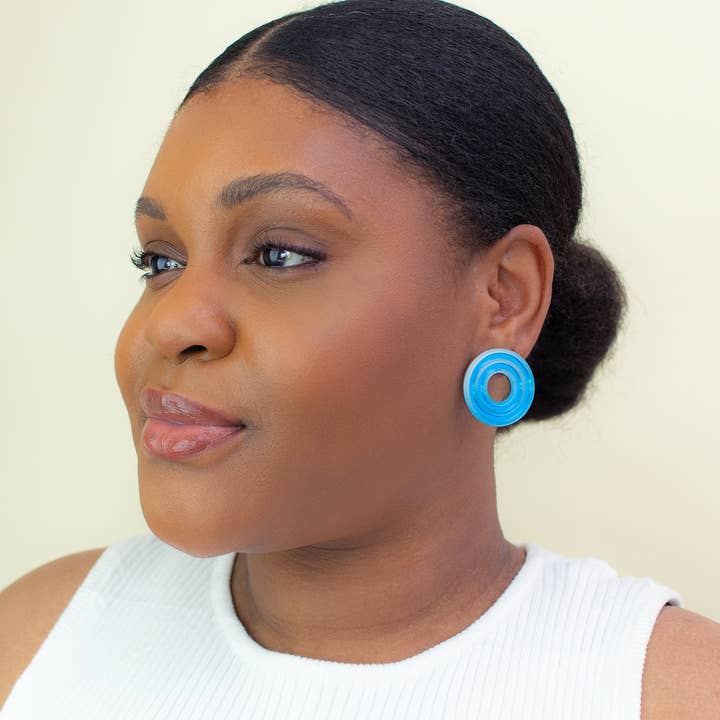 Moon-Seed - Wholesale Stud/Post Earrings - Isla Studs - Blue Lightweight Colorful Statement Earrings