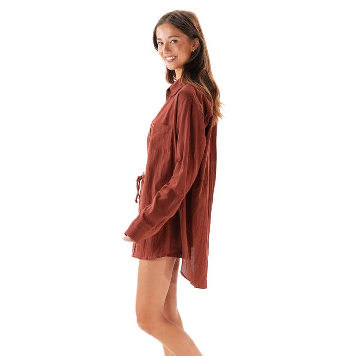 Lotus and Luna - Wholesale Button Down Shirt - Women's - Nutmeg Boyfriend Button Up