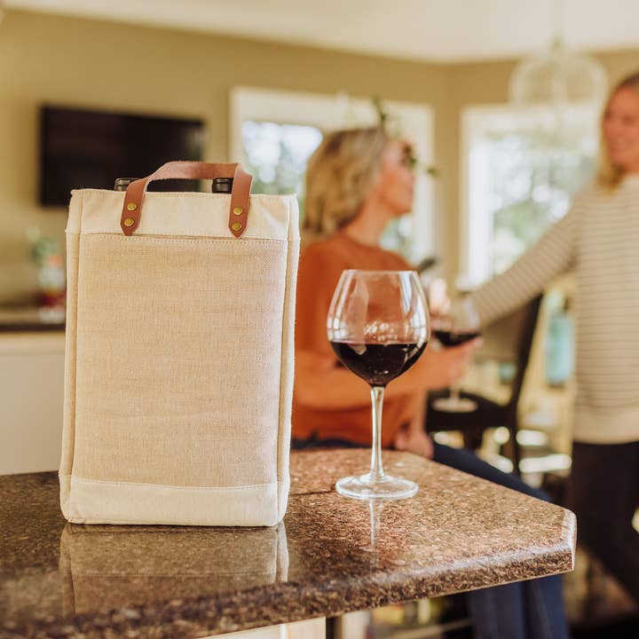 Beige Pinot - Jute 2 Bottle Insulated Wine Bag for wholesale on Faire