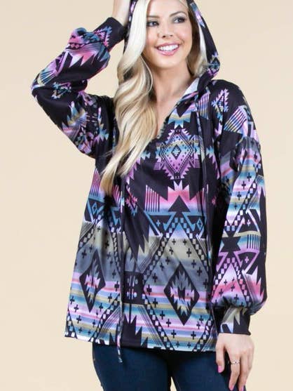 AV1051-MICHELLE AZTEC TIE DYE PRINT HOODIE for wholesale by Avery