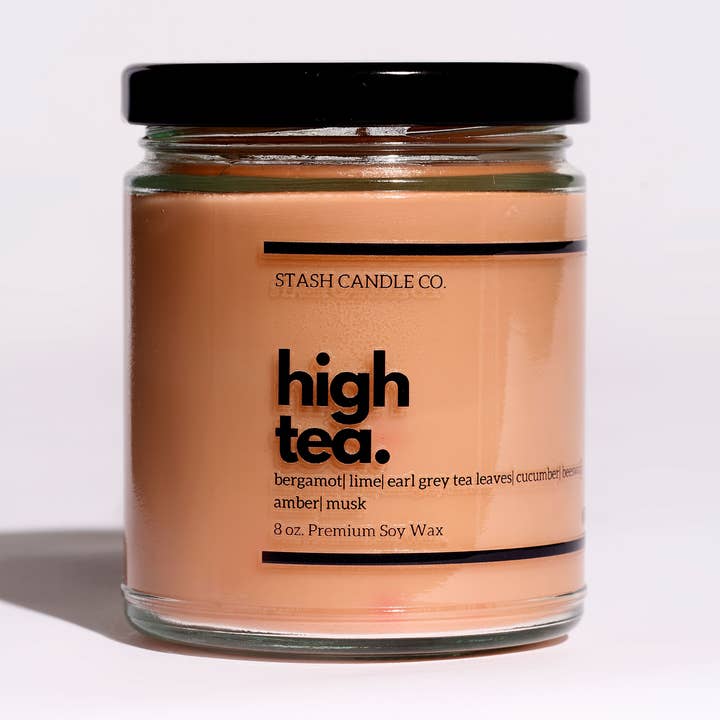 High Tea Candle, 8oz. Bergamot Lime Amber Musk Cucumber for wholesale by Stash Candle Co.