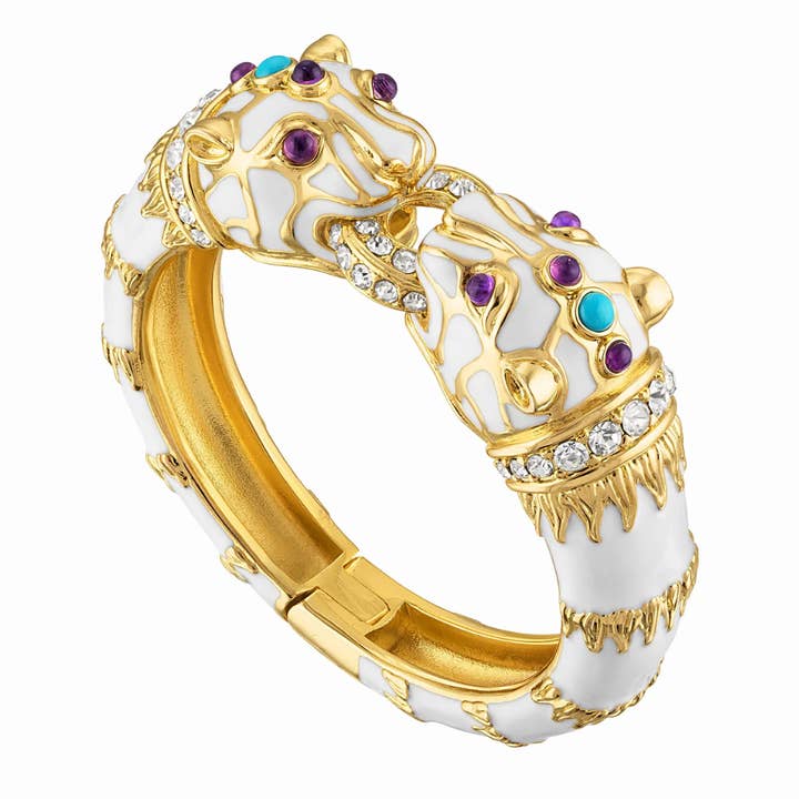 Pulsera doble pantera esmaltada en blanco para venta al por mayor de Kimono Dragon NYC