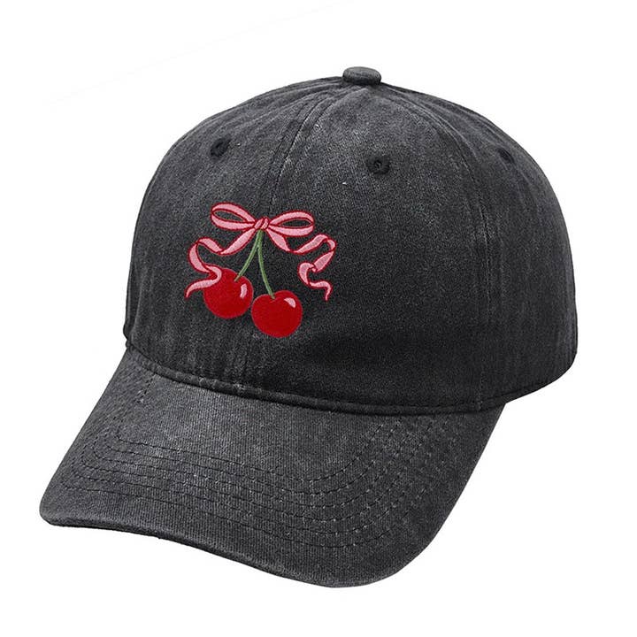 JOSSLYN by wall to wall - Wholesale Baseball Cap - Women's - EMBROIDERY BOW CHERRY BASEBALL CAP HAT | 40HW7287