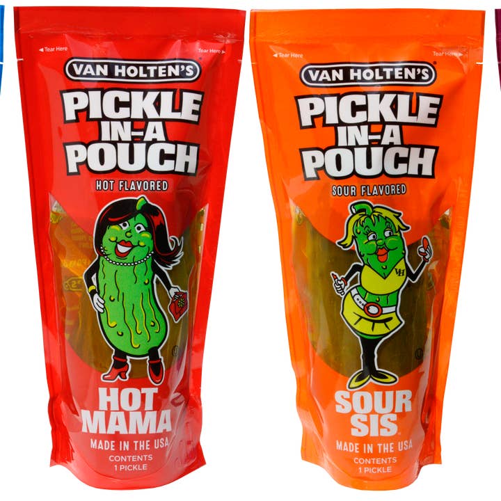 Shop The King - Wholesale Pickled Vegetables - Van Holten's Pickle In-a Pouch Variety Pack, 12 pickles, 3 of each Flavor of Kosher, Dill, Hot & Spicy and Sour Ready to Eat Single Serve Pickles
