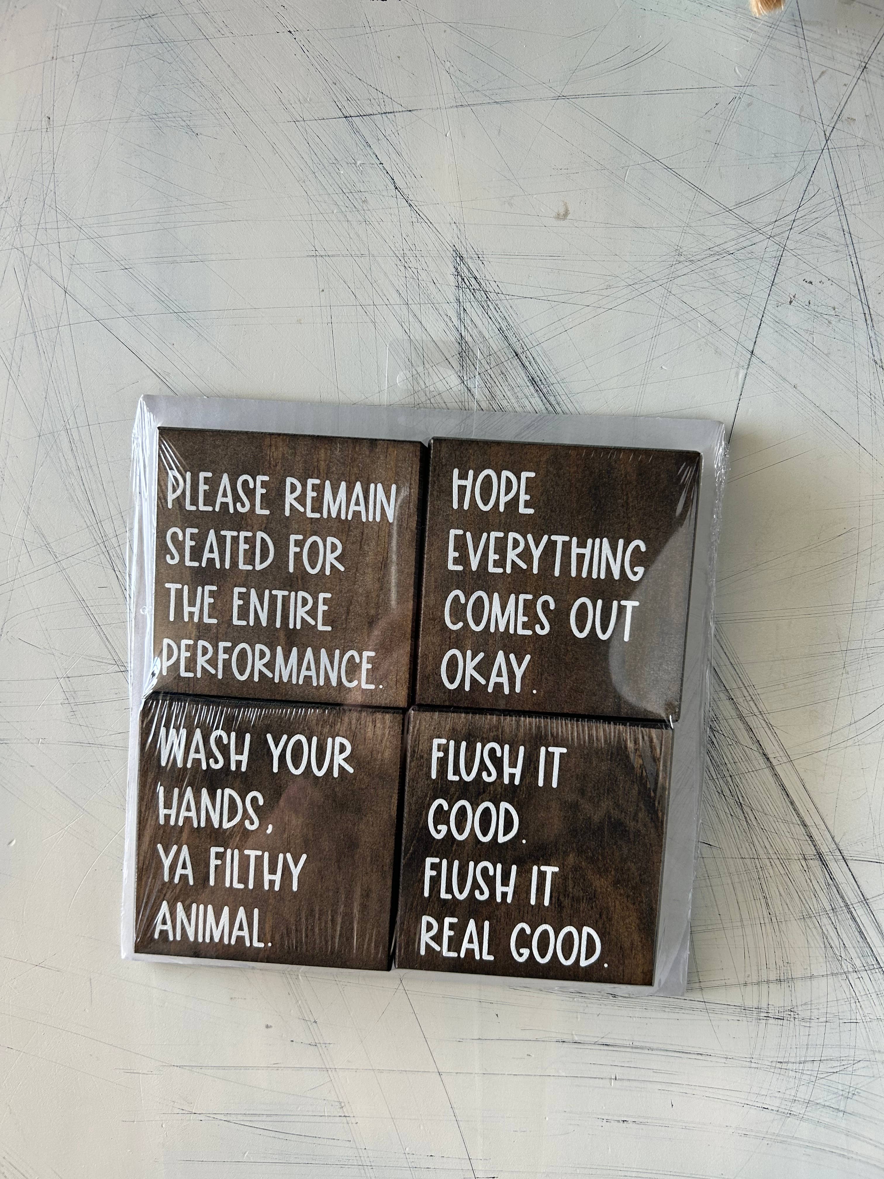 Novotny Designs - Wholesale Bathroom Sign - Funny Bathroom Sign Decor - Set of 4 Wood Signs6