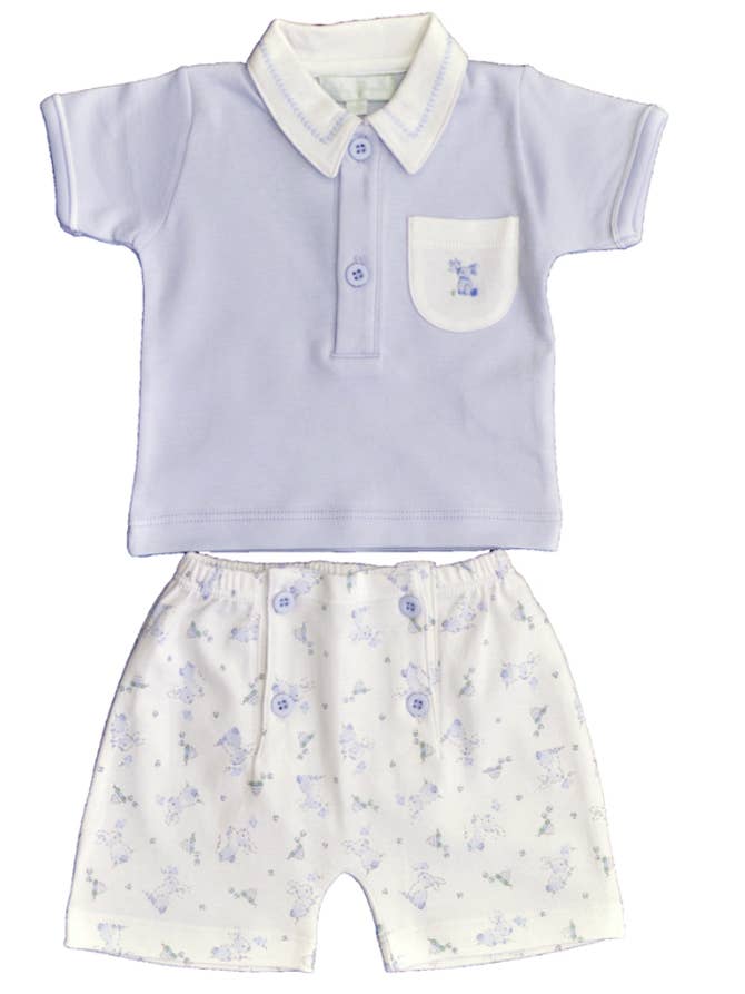 Conjunto de pantalones cortos con estampado de conejito azul para bebé para venta al por mayor de Baby Threads
