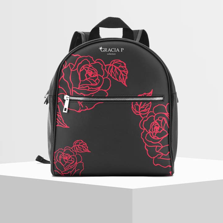 Gracia P Backpack - Backpack - Made in Italy - Red flores for wholesale by GLOBALSHOP SRL