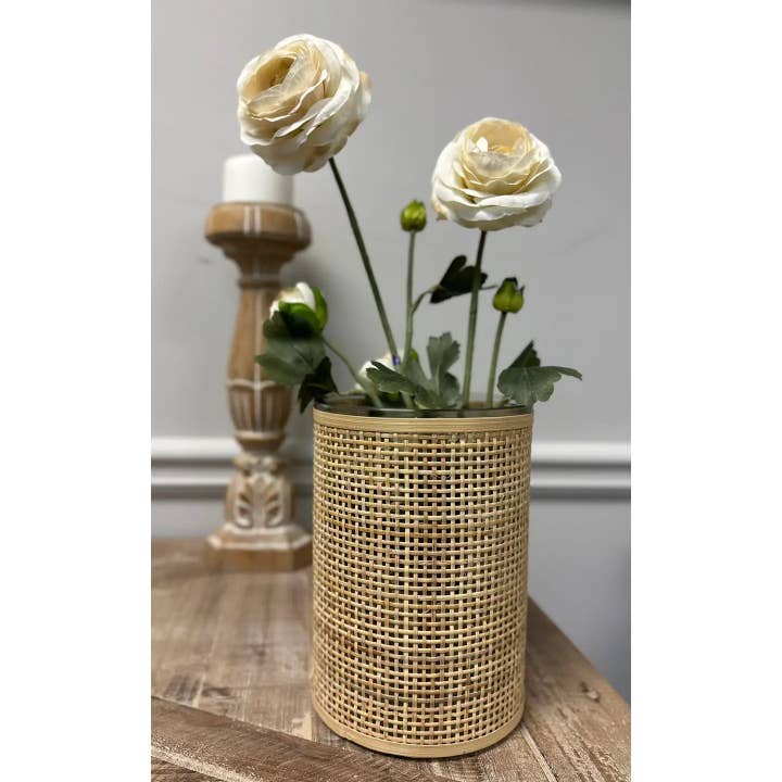 Vagabond Vintage - Wholesale Candle Holder - WEAVED RATTAN WRAPPED GLASS VASE/CANDLE HOLDER3