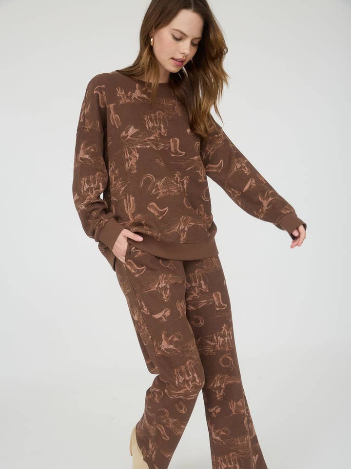 WESTERN PRINT ELASTIC WAIST JOGGERS (PRE-ORDER) for wholesale by Blu Pepper