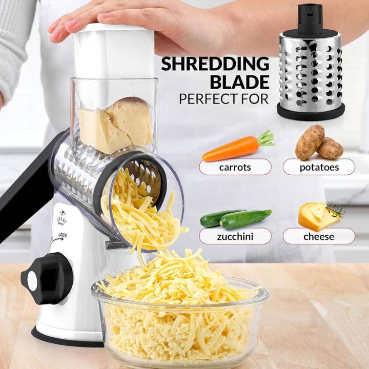 Zulay Kitchen - Wholesale Grater - Cheese Grater Hand Crank with 3 Replaceable Blades