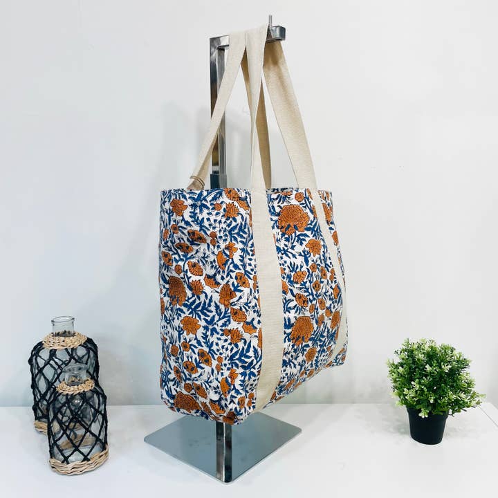 Anju Jewelry - Wholesale Tote Bag - Women's - Block Printed Canvas Bag - Marigold Wonders
