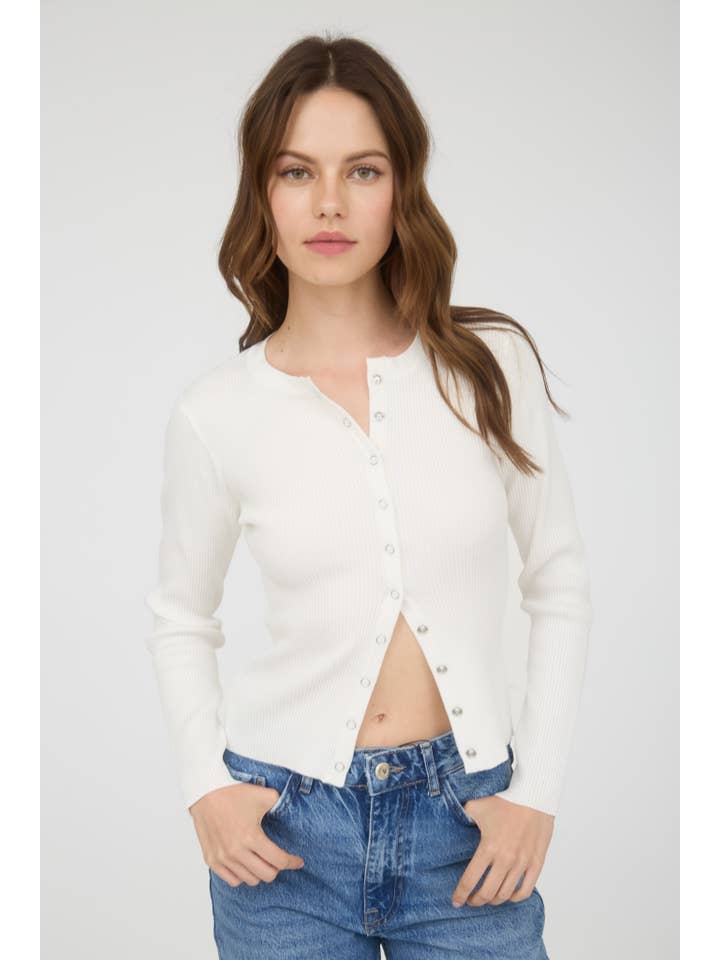 The Workshop Studio - Vente Cardigan – femme - GILET EN MAILLE À COL ROND AVEC BOUTONS-PRESSION50