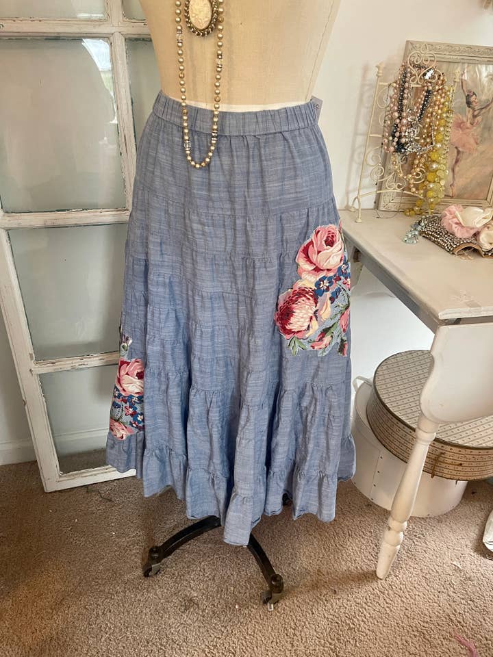 boho concert ruffled blue skirt for wholesale by Farm Charm Couture