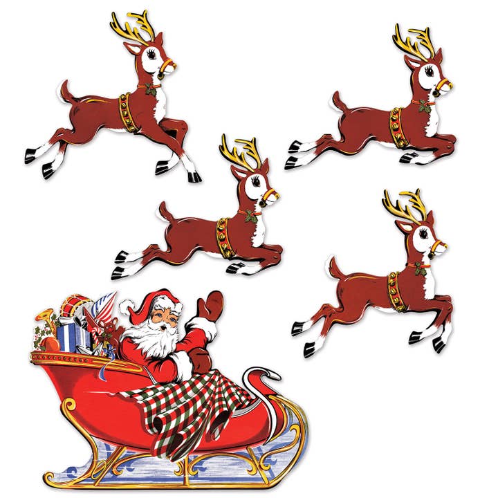 Vintage Christmas Santa & Sleigh Cutouts, 10¾"-17¾", 5/pkg for wholesale by Beistle