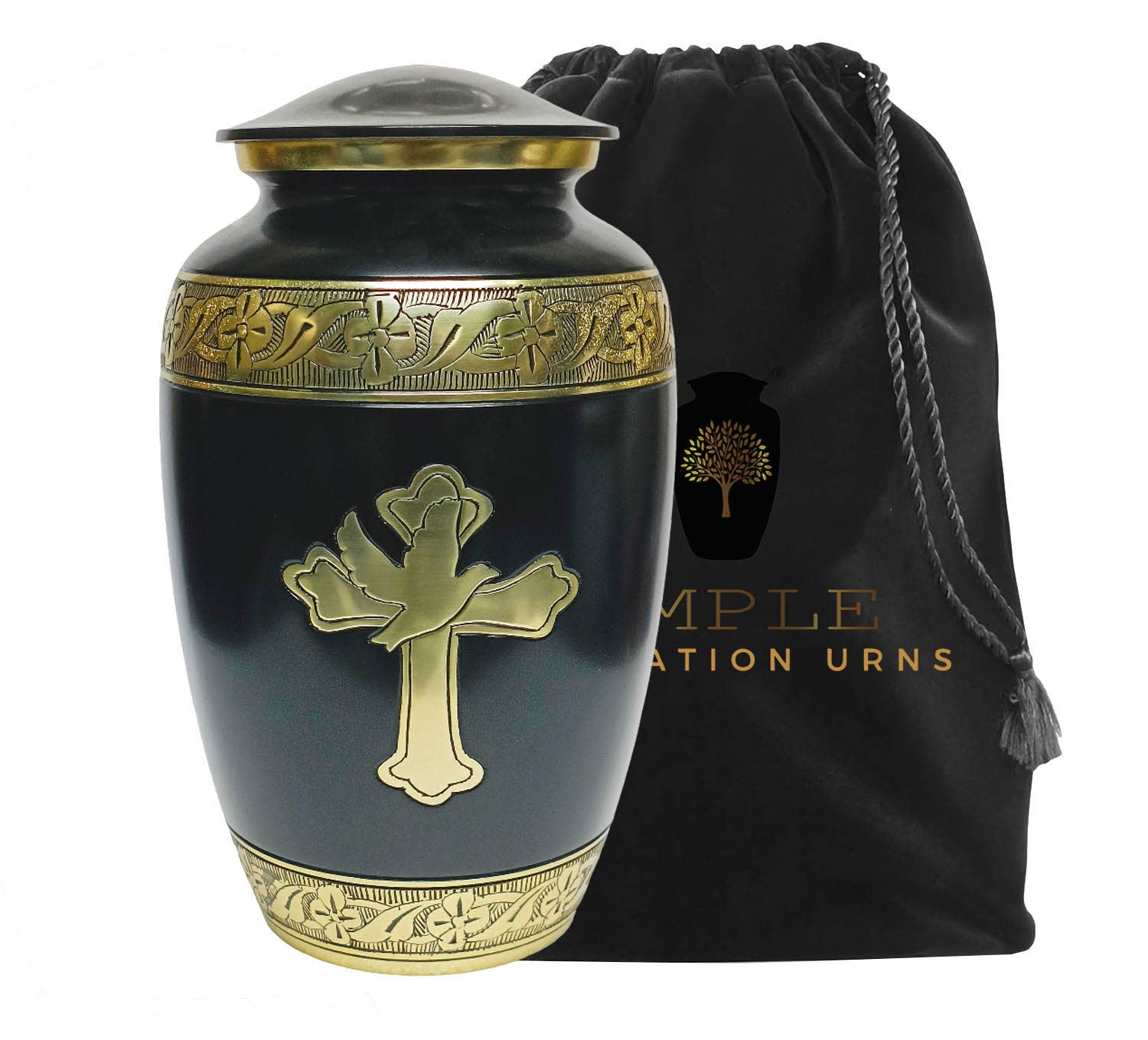 Ample Cremation Urns - Wholesale Urn - Black & Gold Cross Urn – Faith Dove Adult Ashes Memorial2
