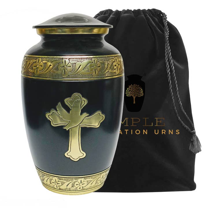 Ample Cremation Urns - Wholesale Urn - Black & Gold Cross Urn – Faith Dove Adult Ashes Memorial2