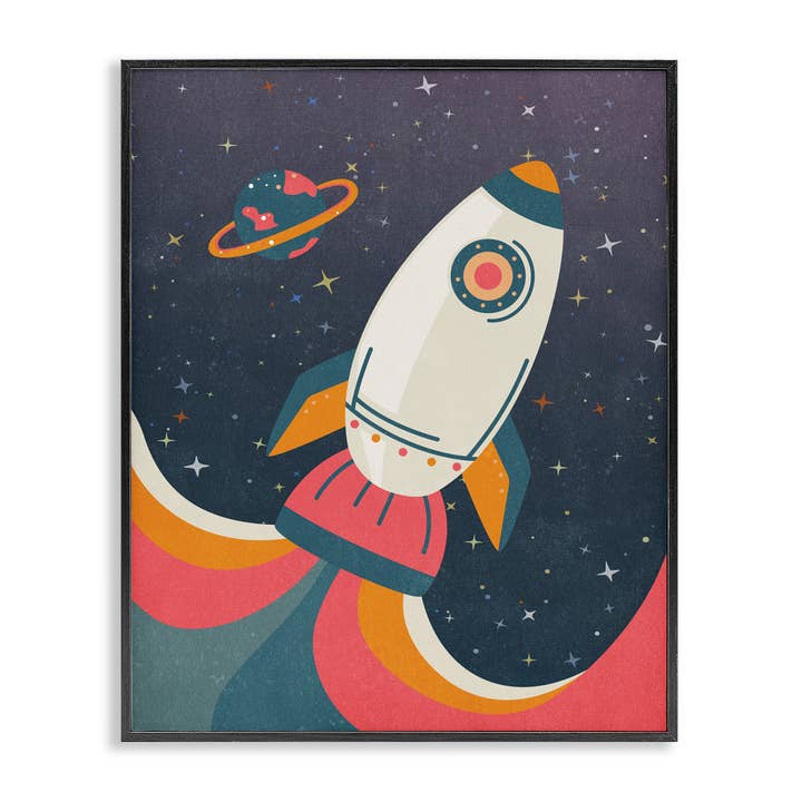Retro rymdraket inramad konst för wholesale av Stupell Industries