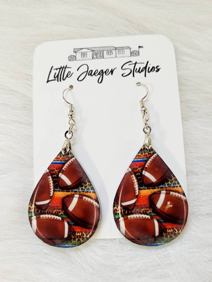 Football Handmade Teardrop Acrylic Earring for wholesale by Little Jaeger Studios