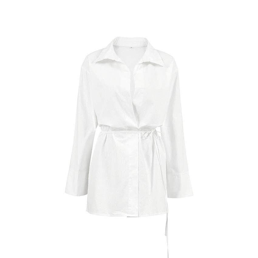 Marayn – wholesale Buttoned-down shirt – Women's – White Linen TieFront Blouse EuroChic Autumn Style7