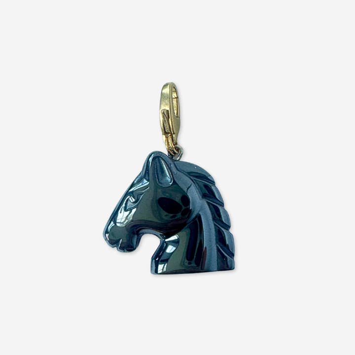 Vintage carved hematite horse head charm for wholesale by Lulu’s Petals