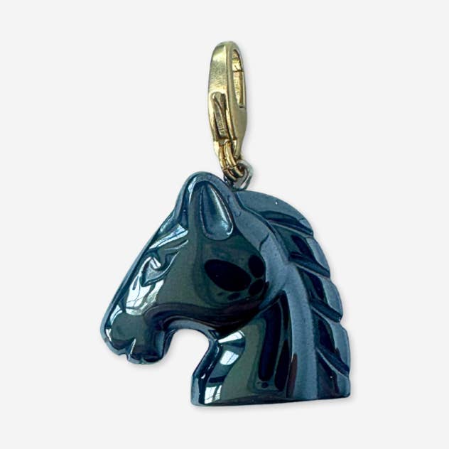 Vintage carved hematite horse head charm for wholesale by Lulu’s Petals