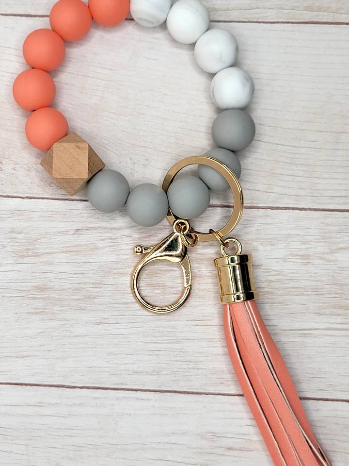 #22 Coral / Grey / White Silicone Wristlet for wholesale by The Wristlet Bar