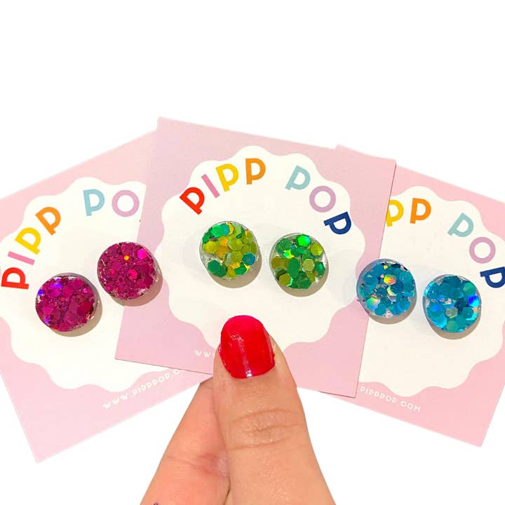 Pipp Pop - Wholesale Stud/Post Earrings - Glitter Resin Studs - 34 Colours Available