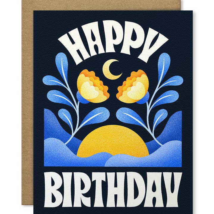 Julie Solvstrom Illustration - Wholesale Birthday Card - Happy Birthday Greeting Card | Blue Moon Card | Sunrise1