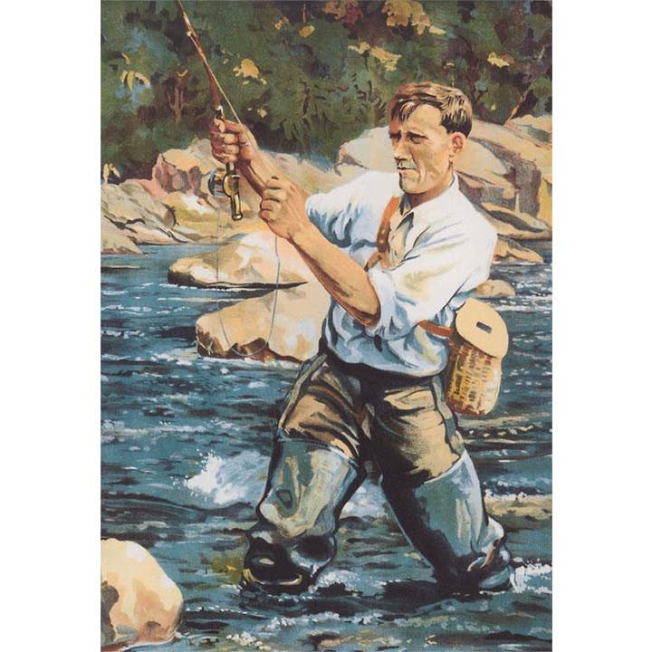 Greeting Card FS-204 Man Fly Casting for wholesale by Found Image Press